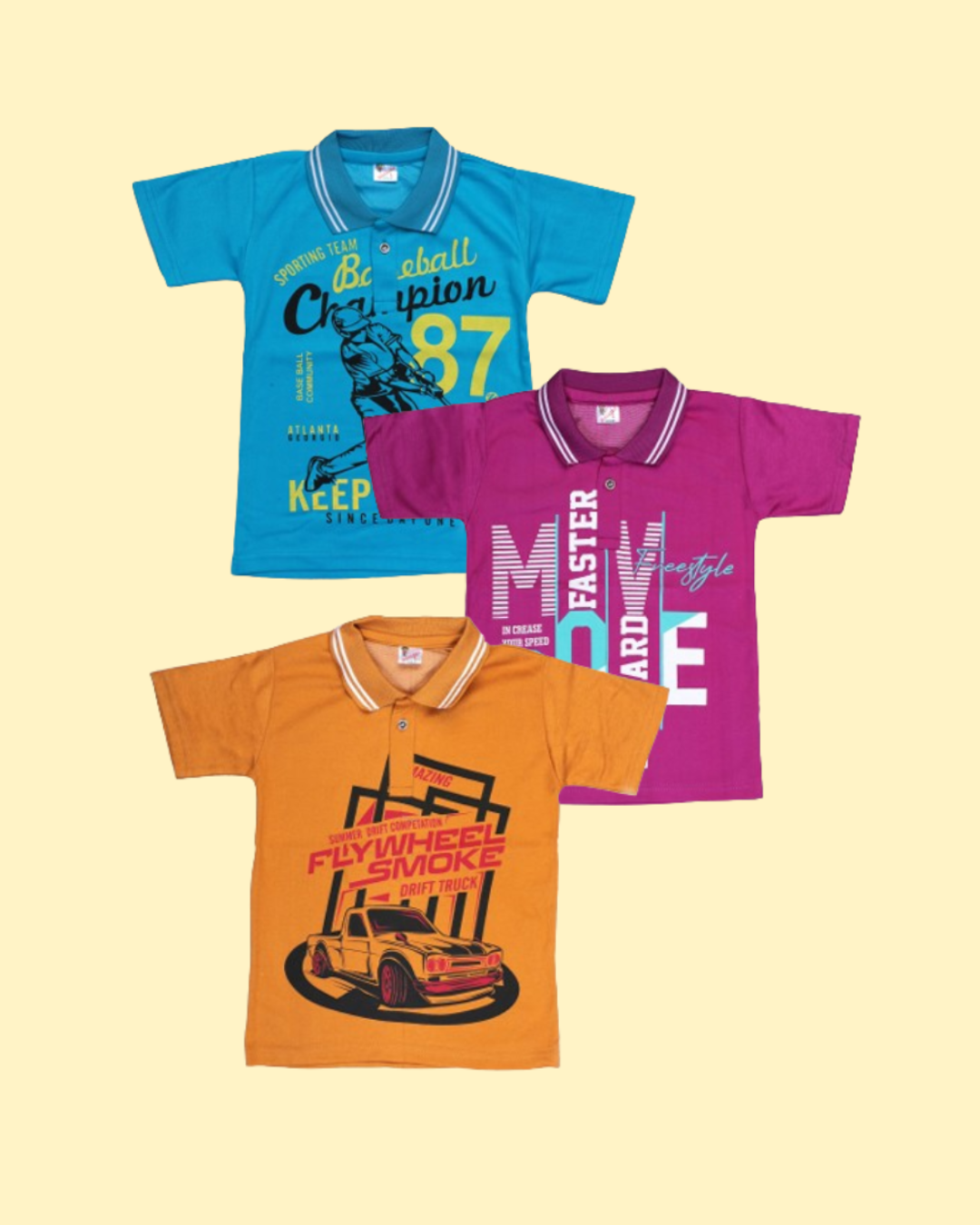Boys Bold Printed Polo T-Shirts | Pack of 3 | Sports & Street Style