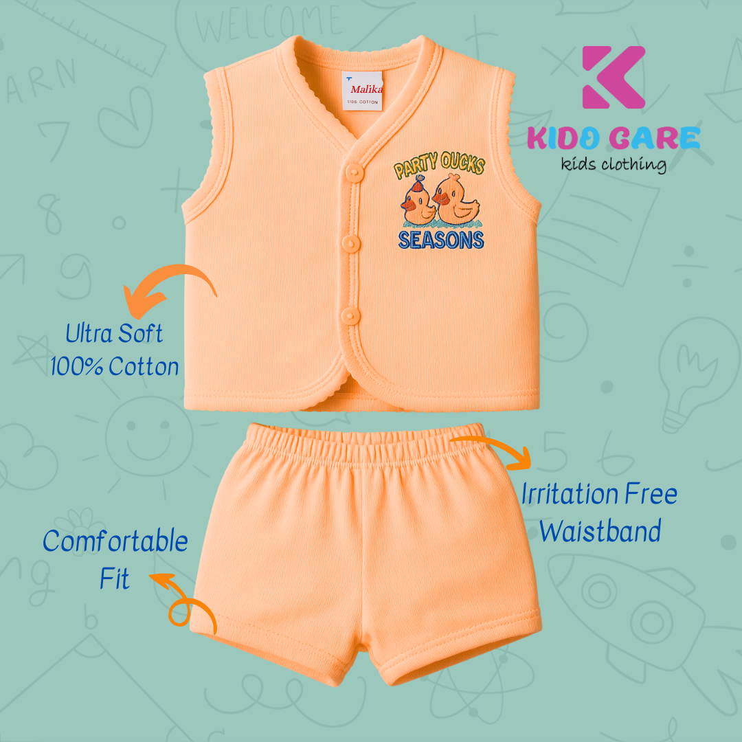 Sleeveless Cotton Baby Vests | Front-Open | Cartoon Print