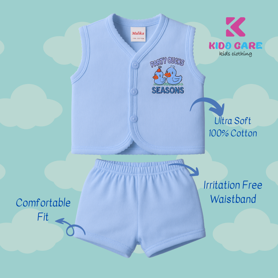 Sleeveless Cotton Baby Vests | Front-Open | Cartoon Print