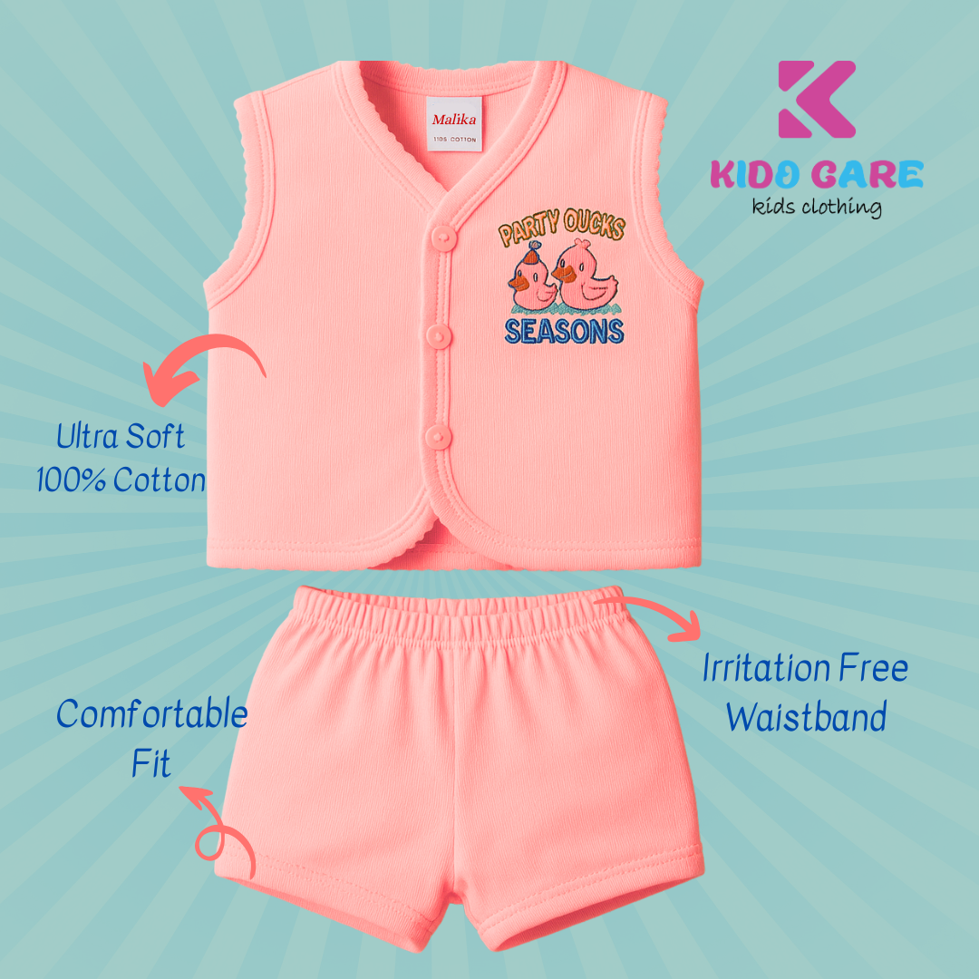 Sleeveless Cotton Baby Vests | Front-Open | Cartoon Print