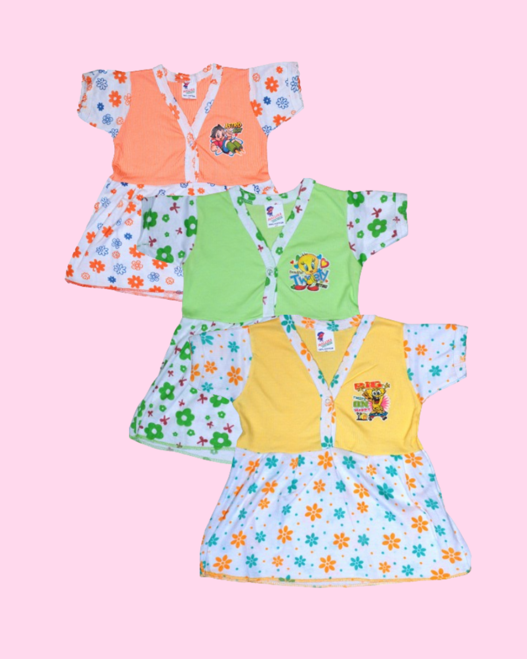 Baby Girl Cotton Frocks | Half-Sleeve | Front-Open | Printed