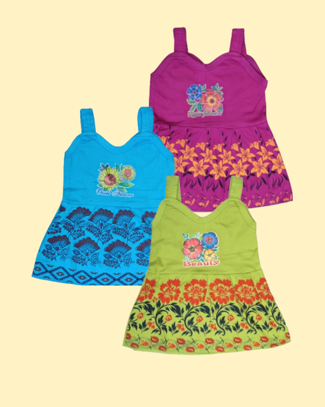 Baby Girl Frock Style Cotton Vests | Pack of 5 | Floral Printed