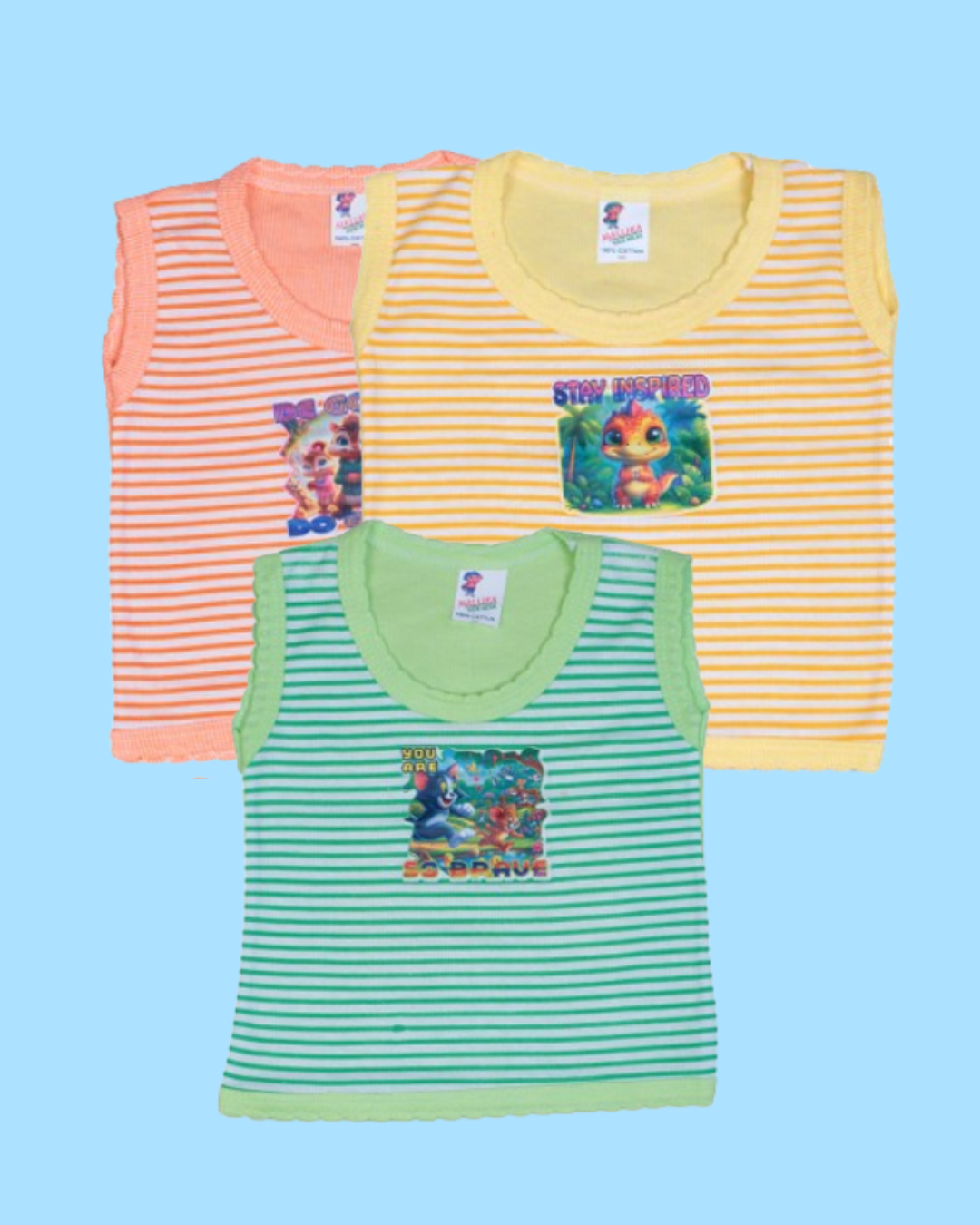 Sleeveless Striped Cotton Baby Vests |Breathable Innerwear for Boys & Girls