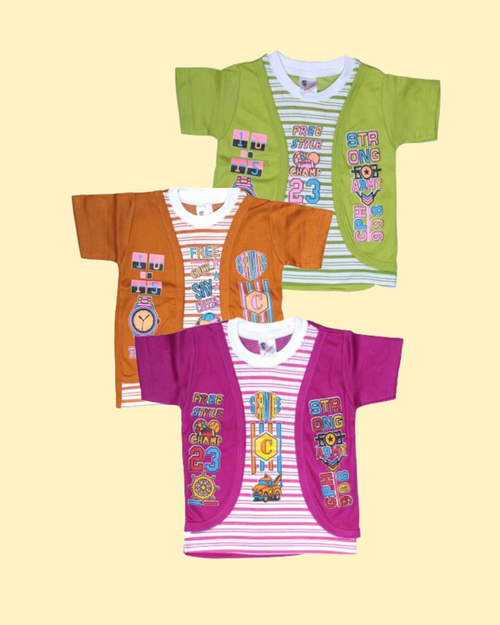 Baby Boys Jacket-Style Cotton T-Shirts | Pack of 5 | Printed Casual Combo