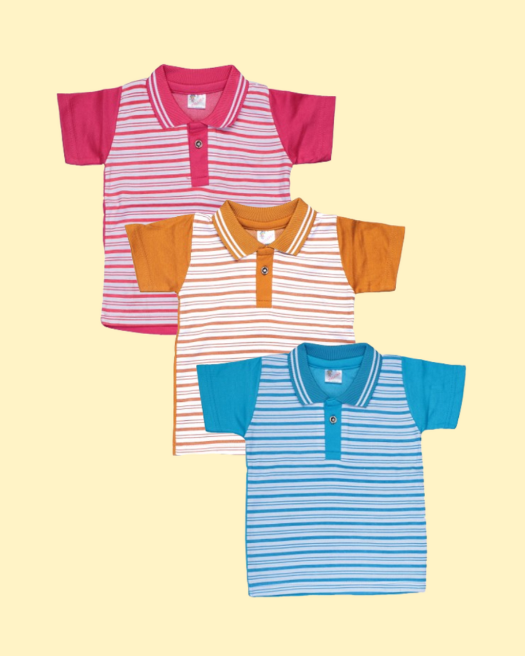 Baby Boys Striped Polo T-Shirts | Pack of 5 | Soft Cotton Half Sleeve Combo