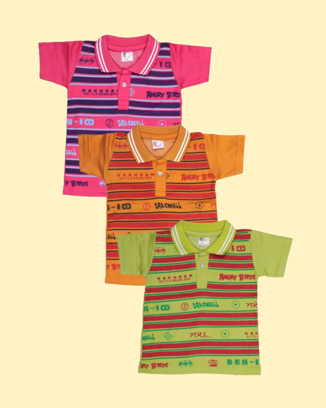 Boys Printed Polo T-Shirts | Pack of 5 | Cartoon Graphic Combo