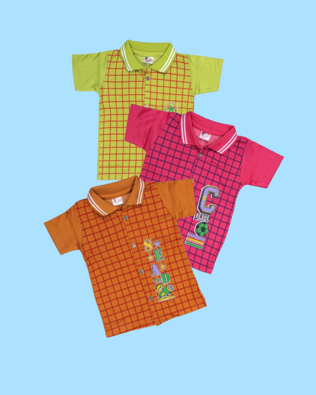 Boys Grid Pattern Polo T-Shirts | Pack of 5 | Fun Printed Designs