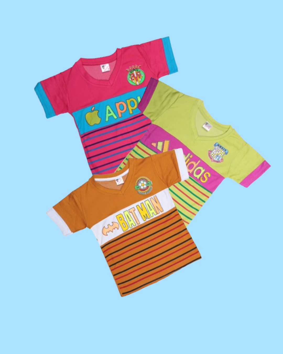 Boys Graphic V-Neck T-Shirts | Pack of 5 | Striped & Fun Prints