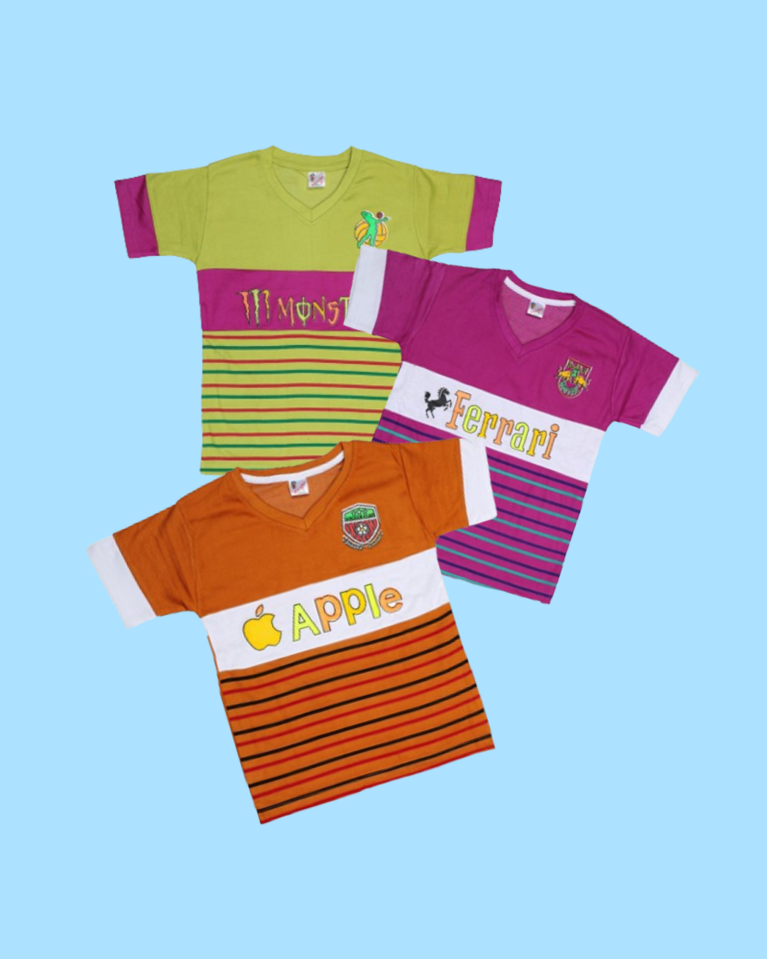 Boys’ Striped Logo T-Shirts | Pack of 5 | Fun Graphic Tees