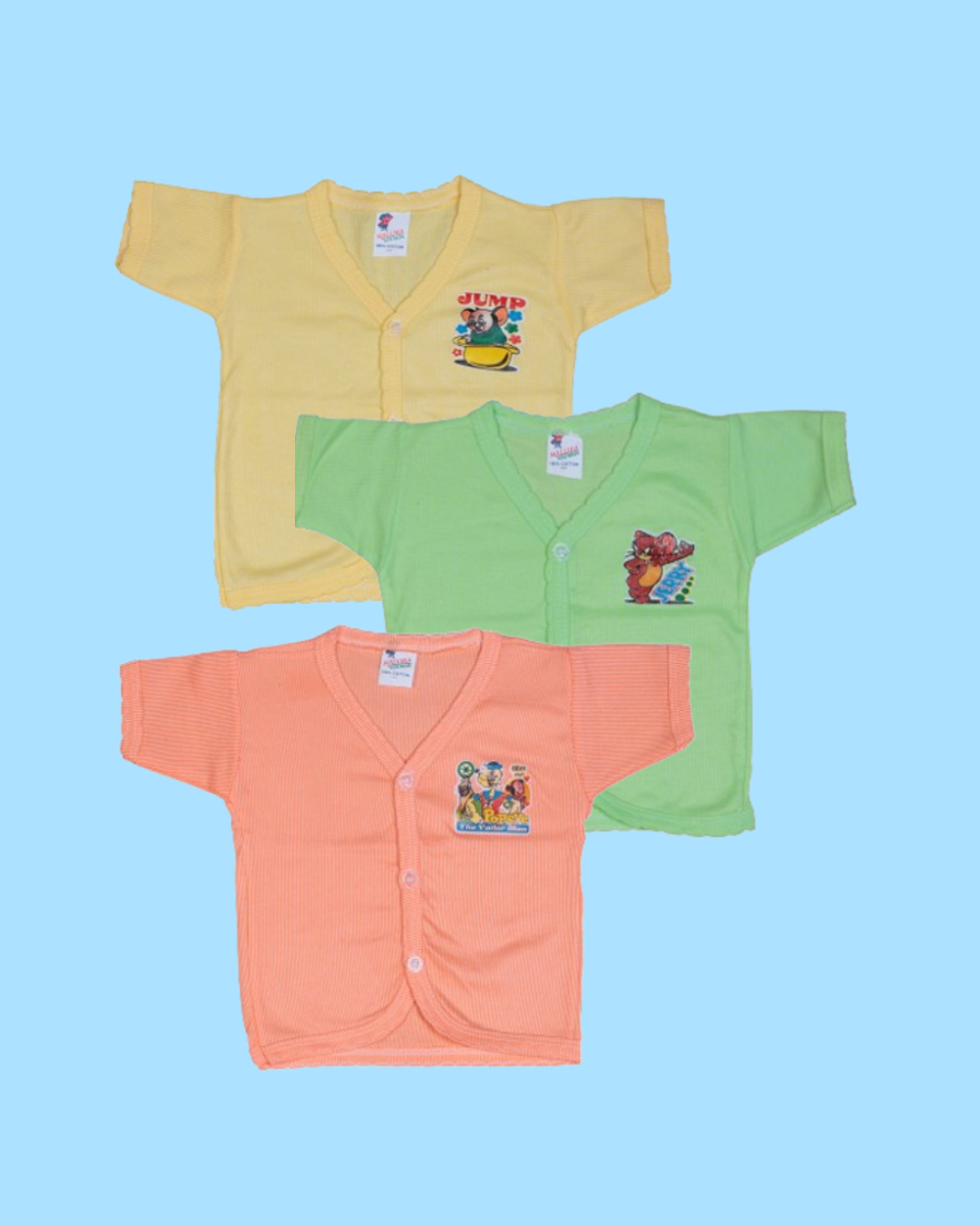 Cotton Front-Open Baby Shirts | Short Sleeve | Cartoon Print