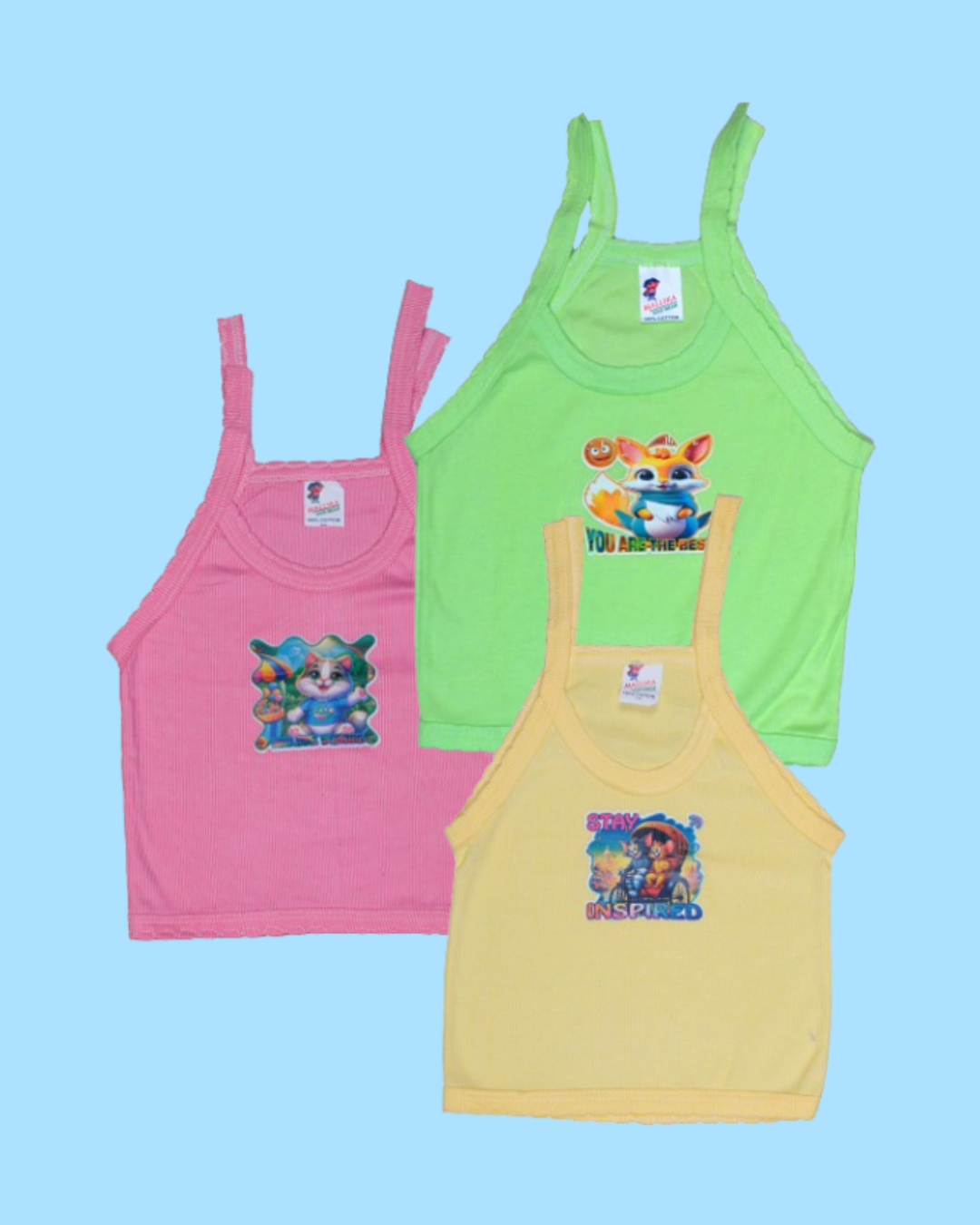 Cotton Baby Spaghetti Vests | Cartoon Print | Sleeveless Innerwear